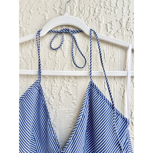 Tibi Sleeveless Collage Striped Halter Midi Dress Asymmetrical Blue Women's Sz 6 - Picture 6 of 9